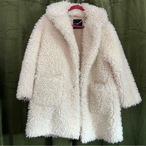 Zara White Knitwear Sherpa Coat Size M